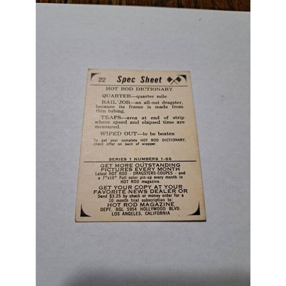 Vintage 1965 Hot Rod Magazine #22 Spec Sheet Hot Rod Dictionary Trading Card - Picture 4 of 4